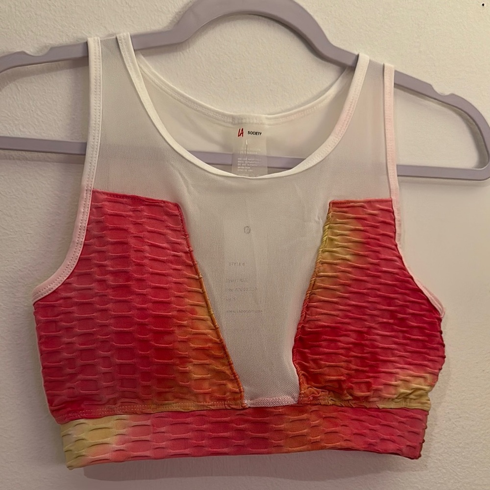 Red and Pink Sports Bra with Geometric Texture